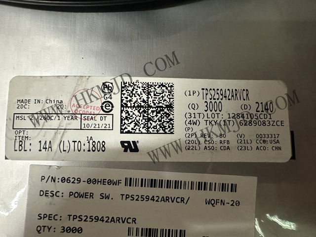 PMIC TPS25942ARVCR 2.7V 至 18V、42mΩ、0.6A 至 5.2A 電子保險(xiǎn)絲