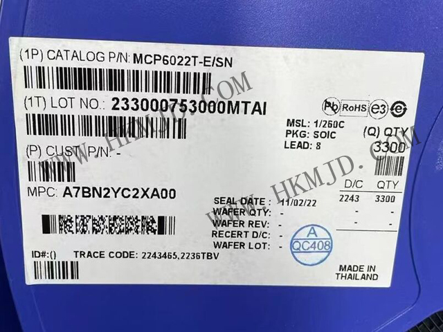 放大器 IC MCP6022T-E/SN 軌至軌輸入/輸出，10 MHz 運算放大器